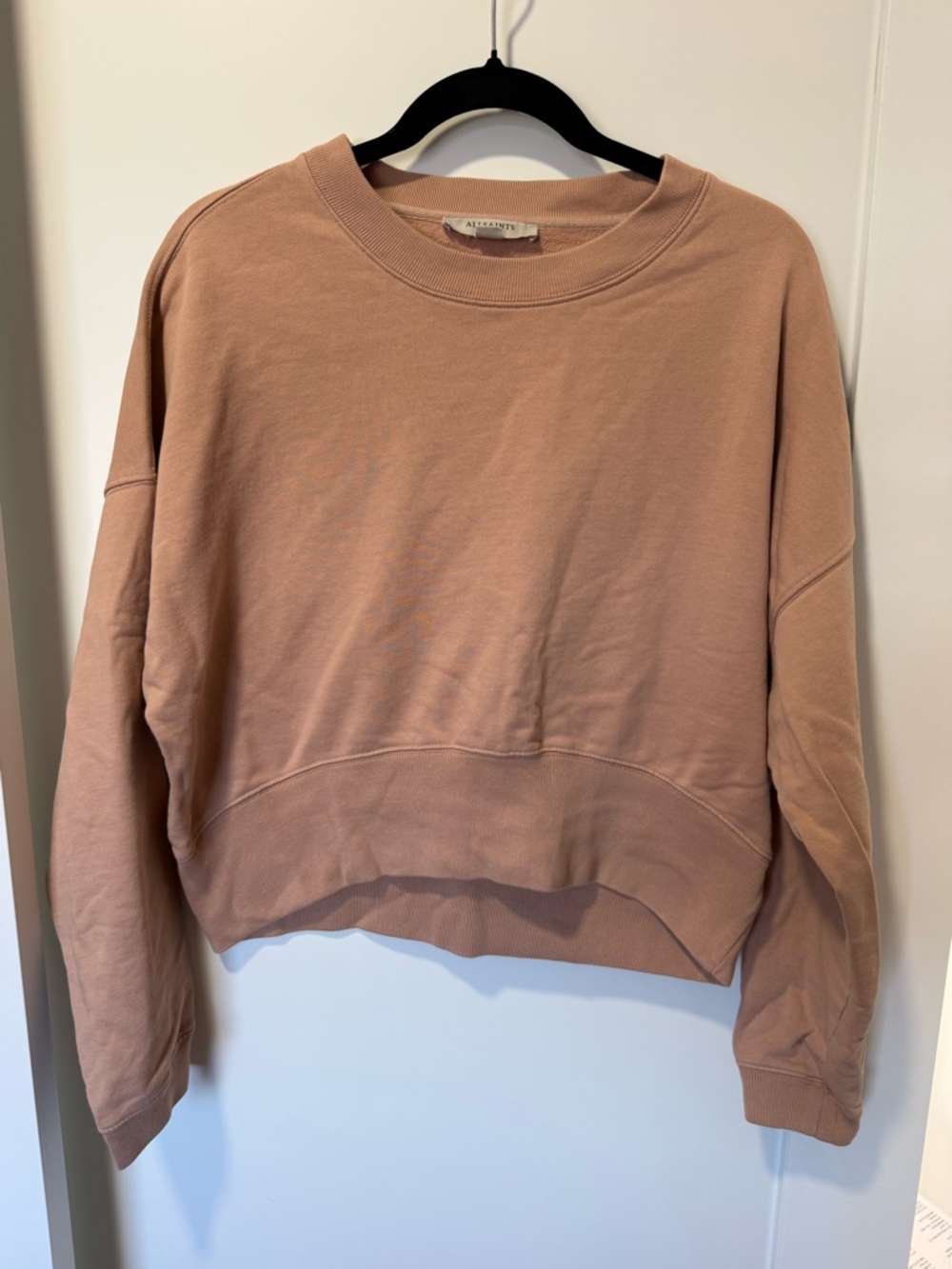 AllSaints Cropped Crewneck Sweatshirt - Dusty Pink